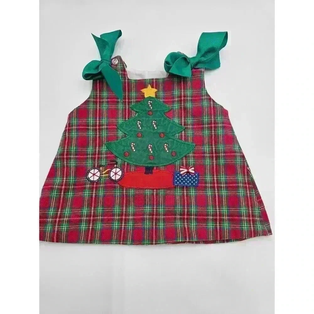 Bailey Boys Girl's 9M Christmas Tree 2-Piece Red Plaid Applique Boutique Outfit